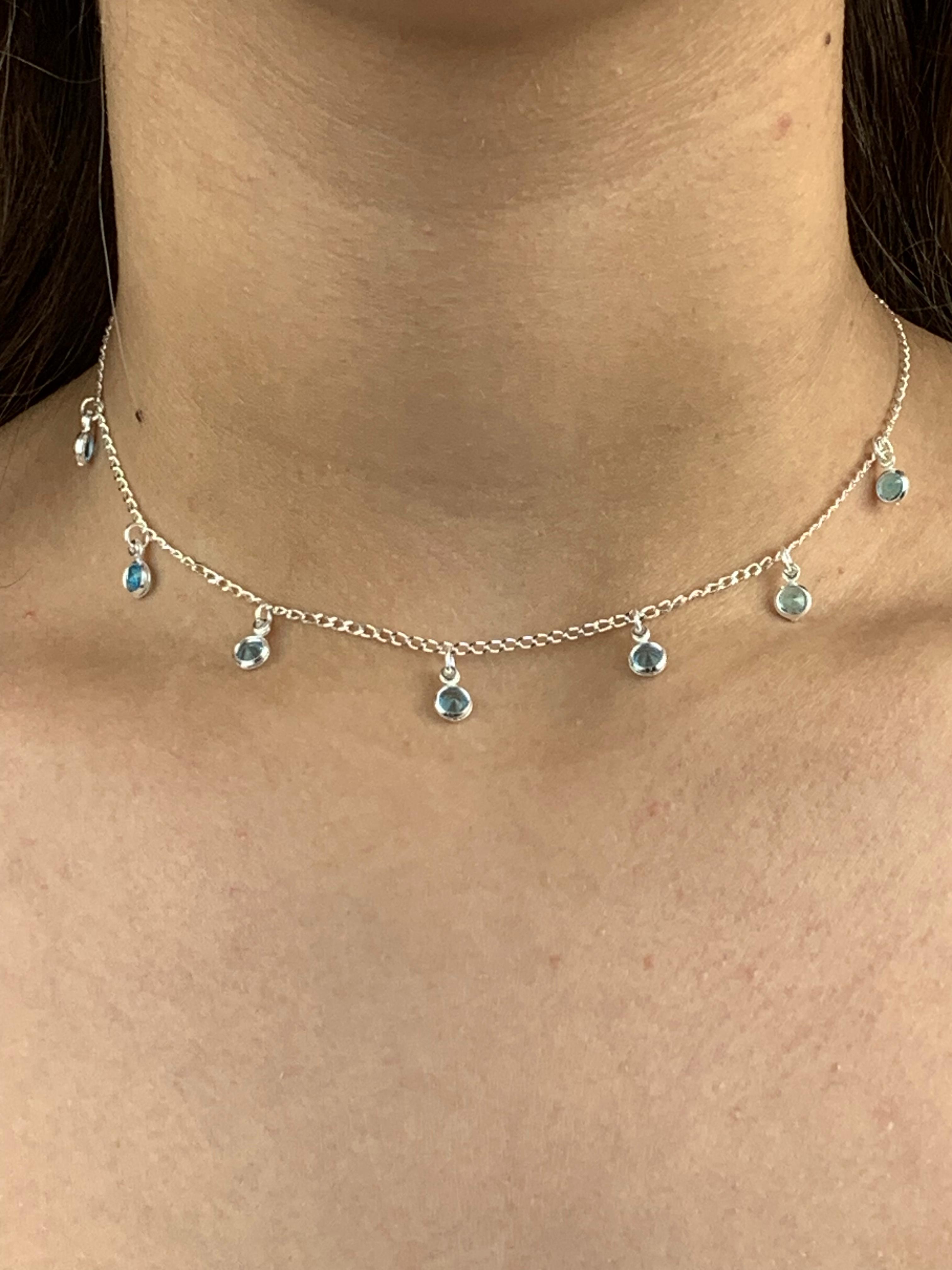 Choker de Prata 925 pedras azuis pend 3,2G