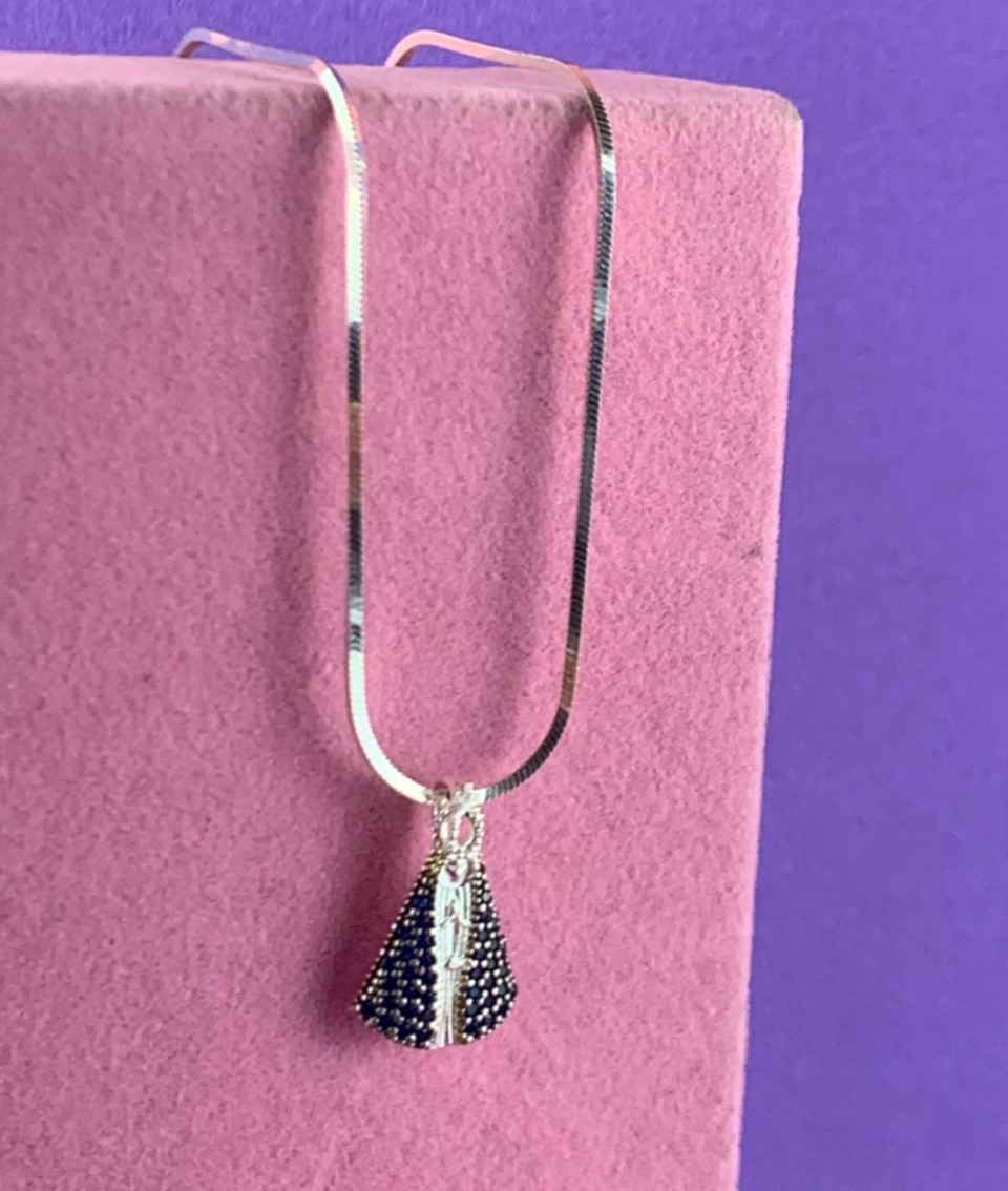 Pingente de Prata 925 Nossa Senhora azul
