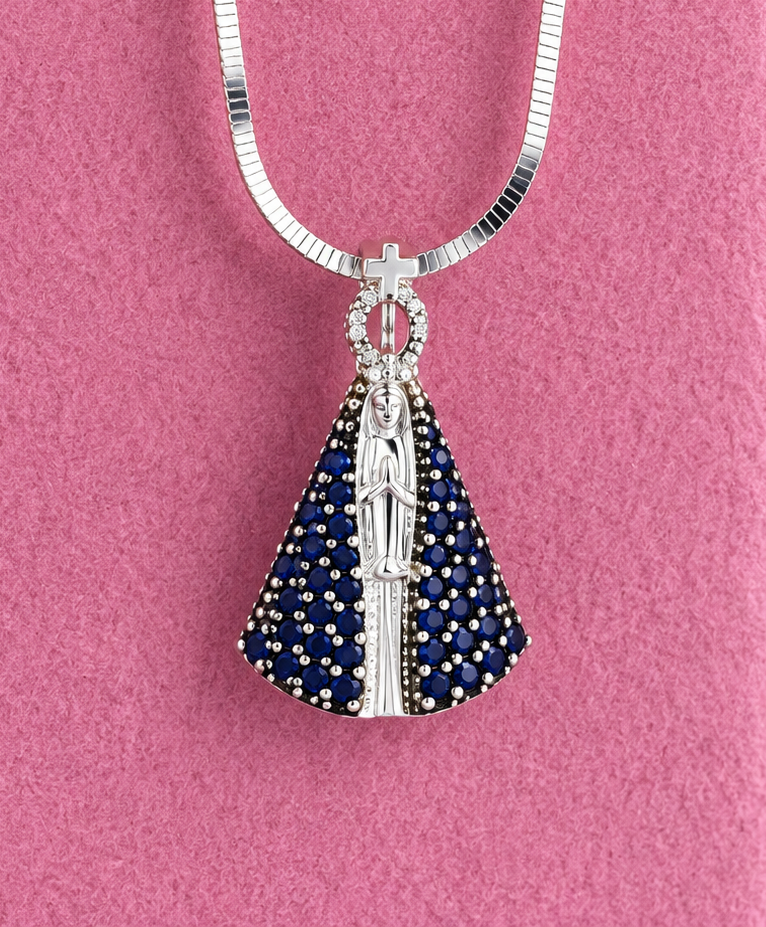 Pingente de Prata 925 Nossa Senhora azul