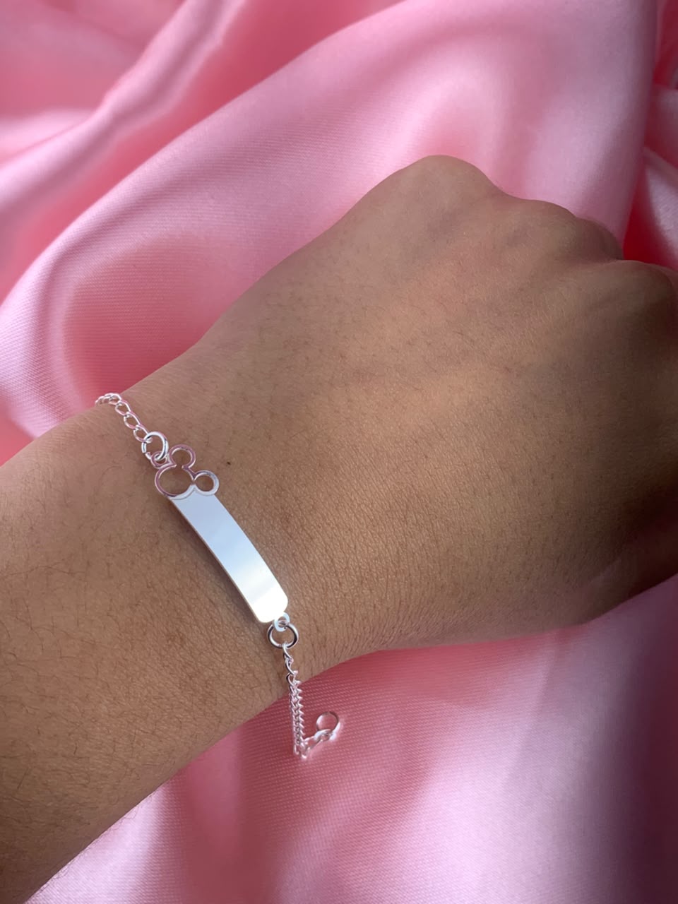 Pulseira de prata 925 infantil chapinha mickey 1.5G - gravação opcional