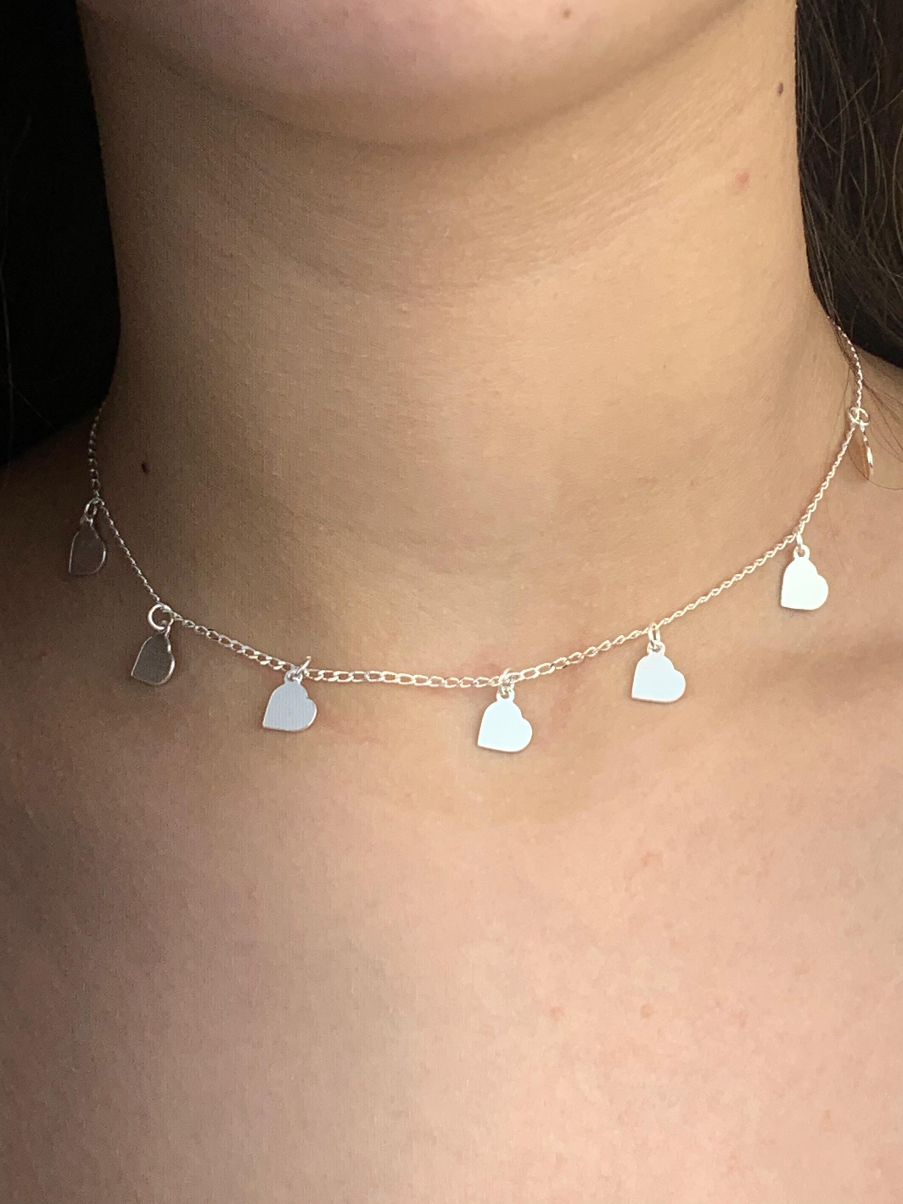 Choker de Prata 925 coração cheio chap 3,4G