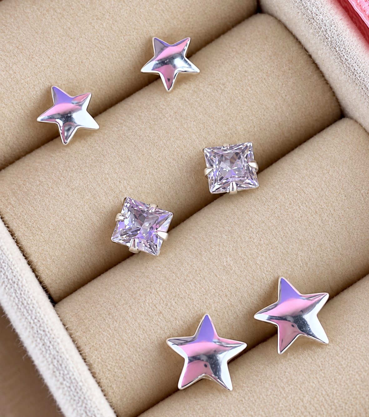 Trio de Brincos de Prata 925 estr cheia / zirc / estrela