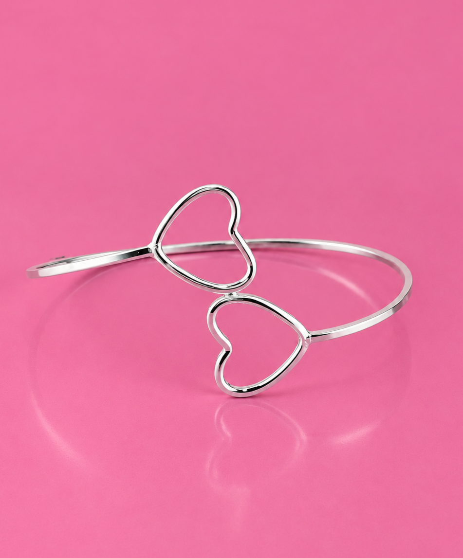 Bracelete de prata 925 regulável dois coração 3,2G 6MM