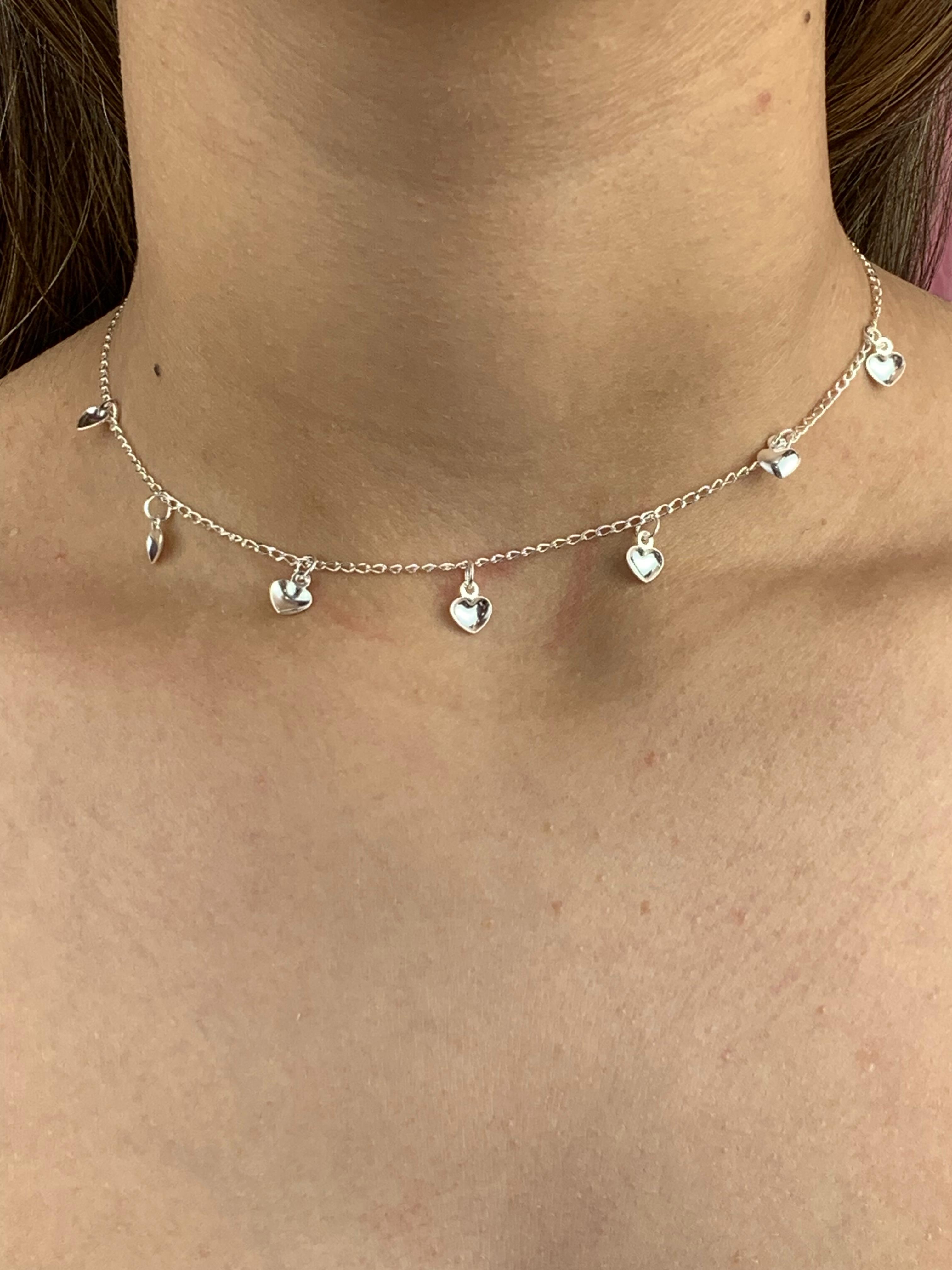 Choker de Prata 925 coração abaulado 2,7G