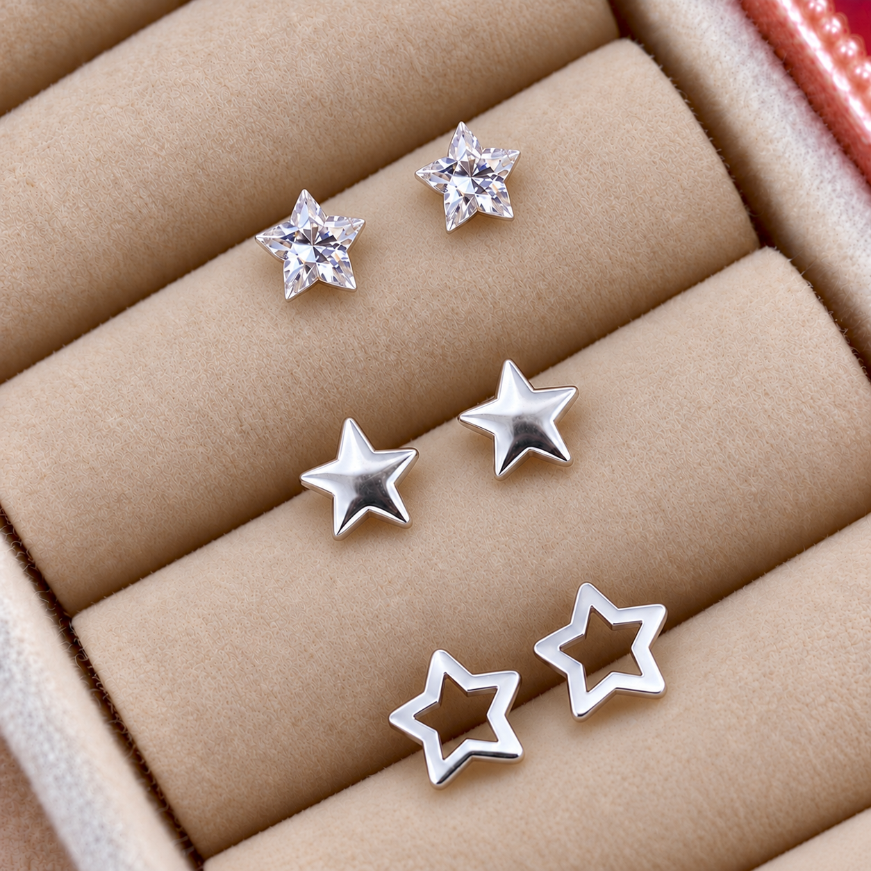 Trio de Brincos de Prata 925 ESTRELAS ZIRCONIA/CHEIA/VAZ