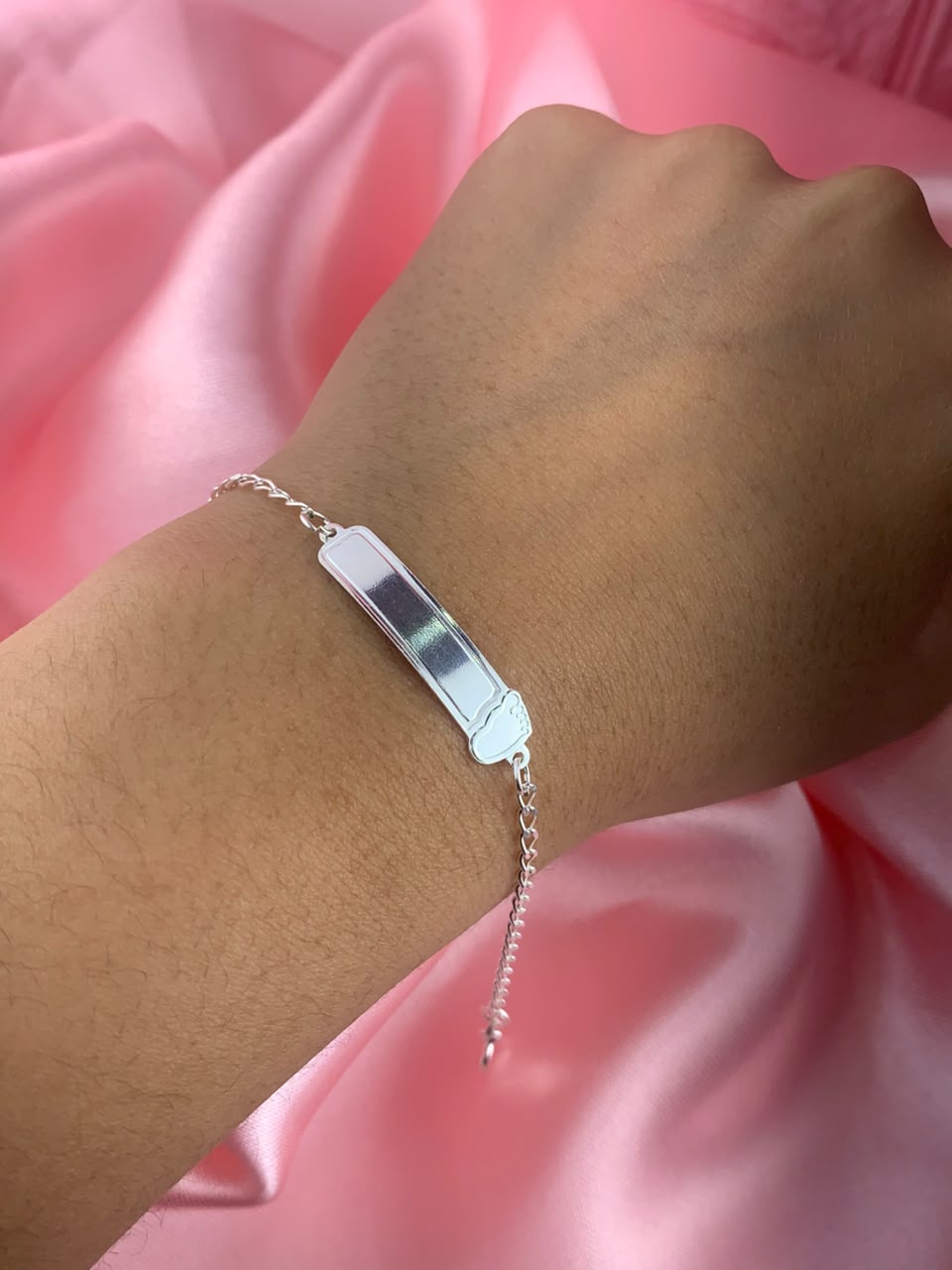 Pulseira de prata 925 infantil chapinha pezinho - gravação opcional