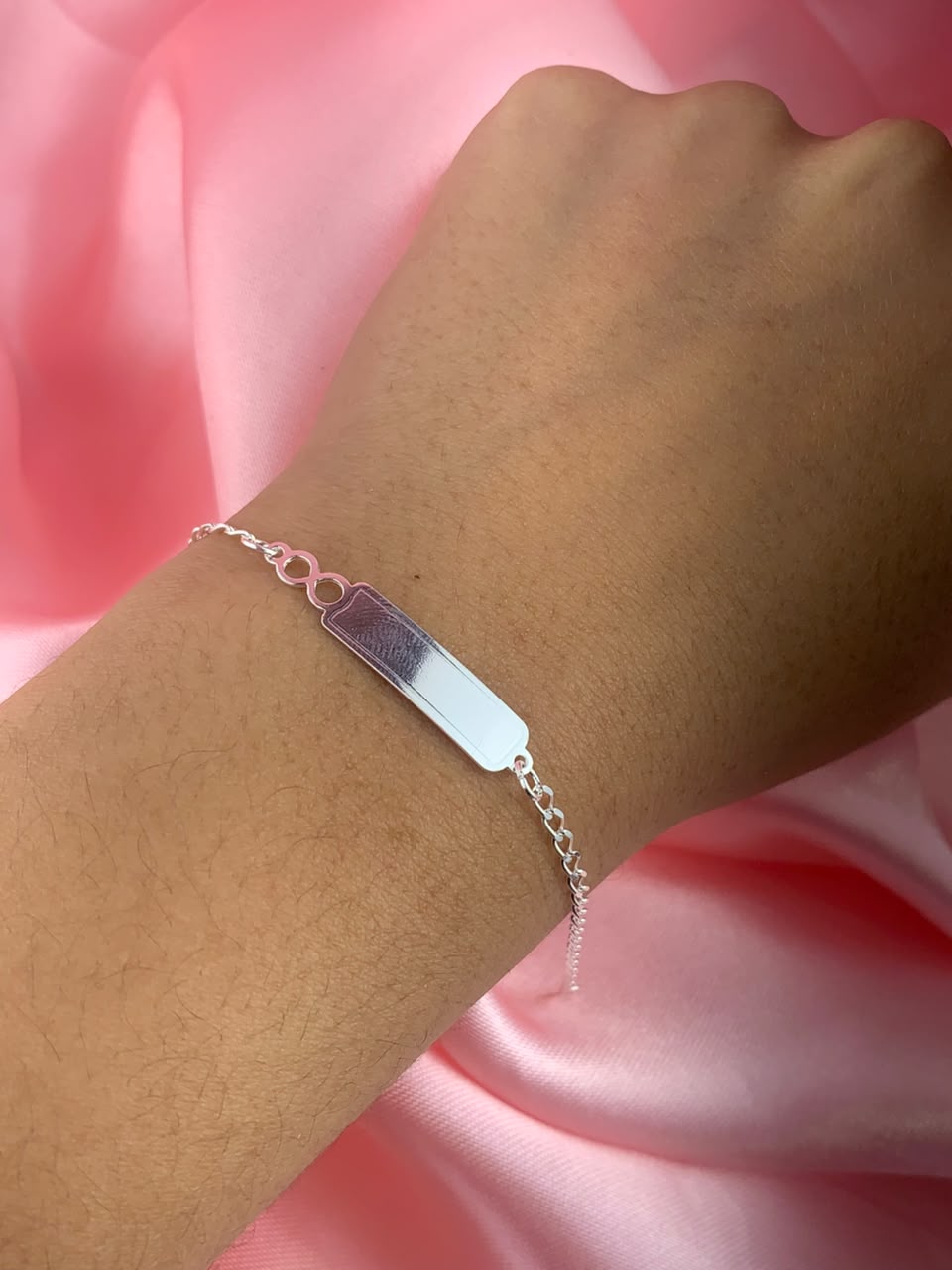 Pulseira de prata 925 infantil chapinha infinito - gravação opcional