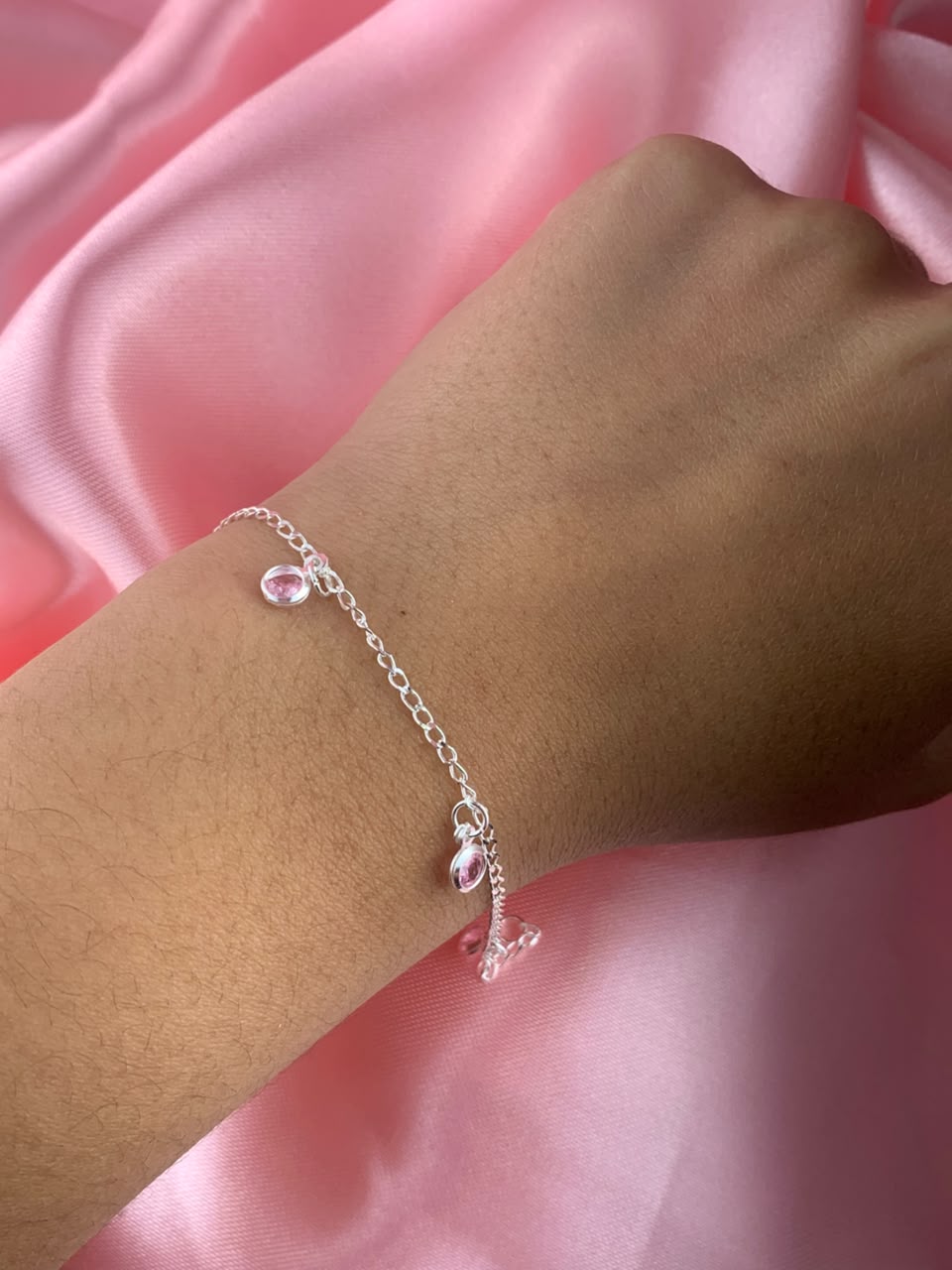 Pulseira de prata 925 infantil pedrinhas redondas