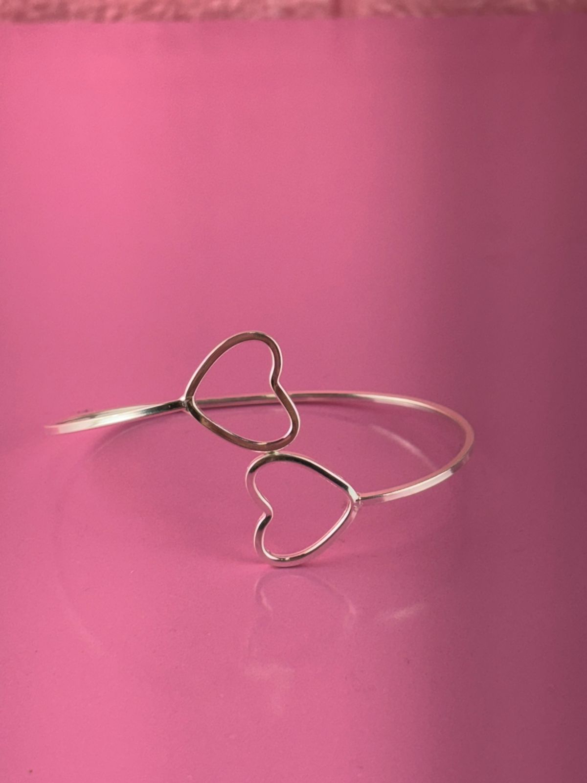 Bracelete de prata 925 regulável dois coração 3,2G 6MM