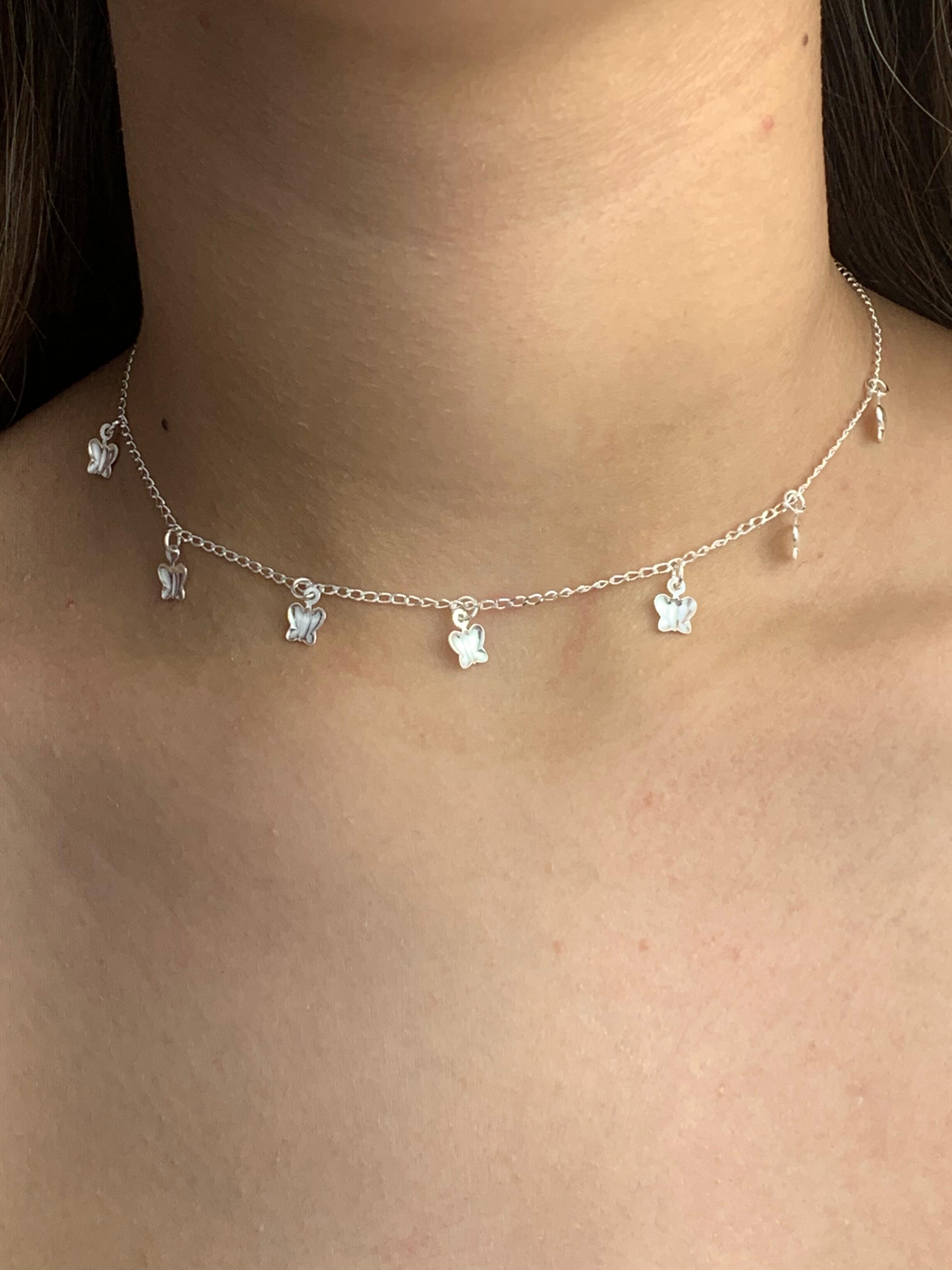Choker de Prata 925 borboleta abaulada pend 2,8G