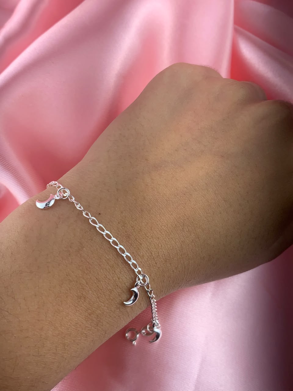 Pulseira de prata 925 infantil luas penduradas 1,3G
