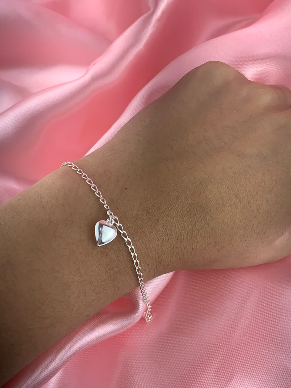 Pulseira de prata 925 infantil coração abaulado pend