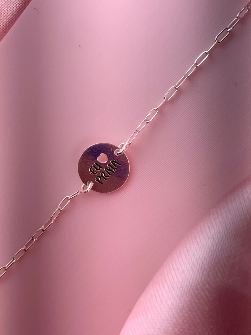 Pulseira de prata 925 chap central eu amo praia