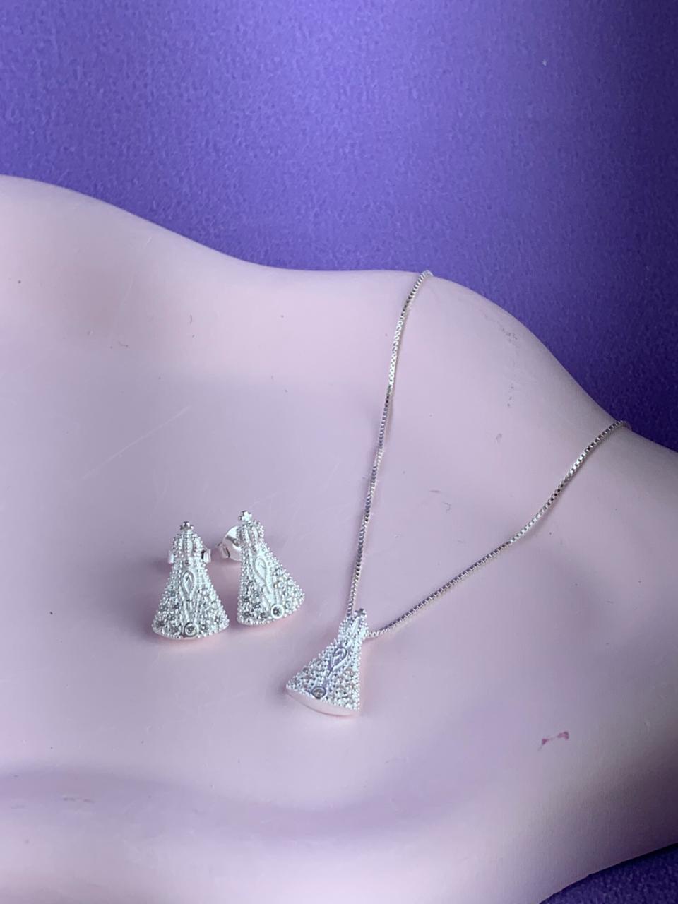 Conjunto de Prata 925 nossa senhora cravejado - 45cm